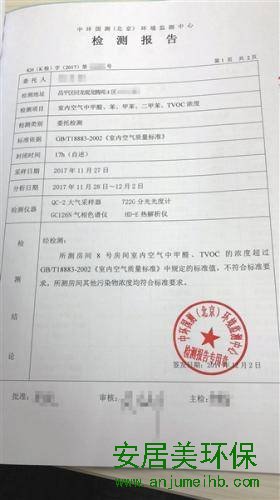 针对张嘉佳(化名)房间的空气质量检测报告显示，甲醛、TVOC的浓度超标。